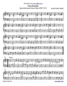 sheet music with the words starbande written on it