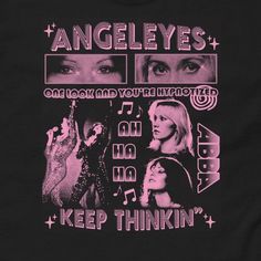 an image of some people on a black shirt with pink lettering that says,'angels and