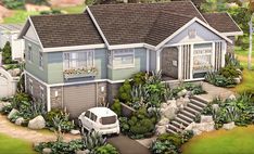 this is an artist's rendering of a house in the suburbs with landscaping and trees