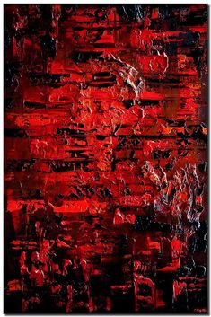 an abstract painting with red and black colors