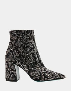 KRIS SNAKE Rhinestone Bootie | Women's Booties – Betsey Johnson Sassy Dress, Women's Booties, Embellished Shoes, Western Booties, Block Heel Boots, 5 Inch Heels, Betsey Johnson, Bootie, Side Zipper