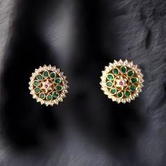 Emerald Studs - Antique Jewelry - Nakshi Studs - 925 silver Jewelry , South Indian Jewelry,bridal choker,Indian Wedding Jewelry,pure Silver indian jewelry - SHABURIS Nakshi Studs, Silver Indian Jewelry, Emerald Studs, Cocktail Earrings, Polki Earrings, Bridal Choker, South Indian Jewelry, Indian Wedding Jewelry, Jewelry Bridal