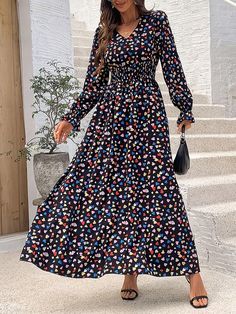 Shop Allegra K for floral v neck long sleeve smocked waist swing maxi dress you are looking for, get more women's dresses for yourelf. Order now! Free Returns! Maxi Dress Black, Women's Dresses, Order Now, Dress Black, Smocking, Maxi Dress, V Neck, Womens Dresses, Long Sleeve