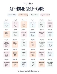 At Home Self Care, Home Self Care, Self Care Plan, 30 Day Challenge, Healthy Mind