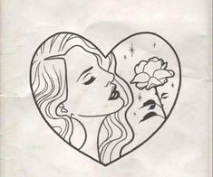 a drawing of a woman's face with a flower in the shape of a heart