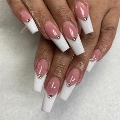 Had to post these twice!• Repost... @nailed_by_denise Pink And White Nail Ideas, White Nail Ideas, Almond Acrylic Nails Designs, Pink Gel Nails, Light Pink Nails, Pink Polish, Best Nail Salon, Pink Gel