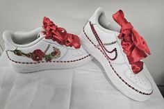 Fifteenth - Sweet 16th Birthday Nike Air Force Shoes, Quinceañera Flower Shoes Custom Shoes - Personalized 15 Shoes Quinceanera - Sweet 16th Custom Rhinestone Shoes - Red - Style Fiorella  Color: Red Shoes Brand: Nike Air Force Rhinestone Color: Gold/Silver (upon request) All sizes **You can text if you want your name - Optional** *We can do any color as upon request. 15 Shoes Quinceanera, Quince Shoes Sneakers, Shoes Quinceanera, Nike Air Force Shoes, Quinceanera Shoes, Sweet 16th Birthday, 15 Shoes, Traditional Mexican Dress, Custom Rhinestone