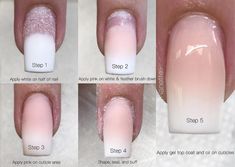 Pink & White Ombre picture tutorial💅🏻 • • • • • • #pinknails #ombrenails #nudenails #coffinnails #ballerinanails #nailsofig #whitenails… | Instagram Nails Step By Step, Dyed Hairstyles, How To Do Ombre, Ombre Gel Nails, Pink White Nails, Ombre Acrylic, Unghie Sfumate, Followers Instagram