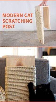 a cat scratching post made out of wood and rope with the caption modern cat scratching post