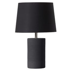 a lamp with a black shade on it