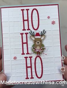 a handmade christmas card with a deer on it's head and the words ho hoo