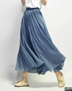 Fisdy - Elegante falda bohemia midi de lino y algodón - Cintura elástica, corte en A, largo con color sólido, con encanto étnico Pink Maxi Skirt, Flare Maxi Skirt, Blue Halter Dress, Maxi Rok, Gown Pattern, Pleated Long Skirt, Womens Maxi Skirts, Pleated Maxi Skirt, Beach Skirt