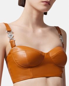 Versace Medusa '95 Leather Bustier Top for Women | US Online Store Leather Bustier Top, Designer Shirts, Bustier Top, Top For Women, Shirts Blouses, Accessories Design, Dream Closet