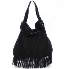 Sam Edelman Bags | Suede Leather Studded Fringe Bag | Poshmark Evening Suede Bags With Leather Handles, Leather Hobo Bag With Large Capacity For Evening, Evening Suede Hobo Bag With Soft Leather, Suede Evening Bag, Evening Suede Satchel Bag, Evening Hobo Bag With Gunmetal Hardware In Satchel Shape, Black Suede Luxury Shoulder Bag, Tote Shoulder Bag With Palladium Hardware For Shopping, Luxury Black Suede Shoulder Bag