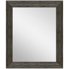 a square mirror with a wooden frame on the front and bottom, against a white background