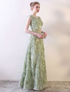 Eleagnt Evening Dresses Long Sage Green Embossment Fabric Texture Sleeveless A Line Floor Length With Sash Wedding Guest Dress-showprettydress Green Formal Dresses, Sage Green Bridesmaid Dress, Sage Green Dress, Mother Of The Bride Dresses Long, Mother Of Groom Dresses, Mob Dresses, Wedding Sash, Mothers Dresses, Groom Dress