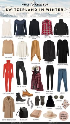 What to pack for Switzerland in the winter (or anywhere snowy)! Everything you need to pack to stay warm and also fashionable on your holiday. #packing #winter #snow #packinglist #packingtips #travel #traveltips #traveldestinations #travelhacks #switzerland #europe #ltkstyletip #liketkit #ltkgetaway #ltkeurope #ltktravel Packing Outfits For Travel Winter, Switzerland Travel Winter Outfit, 2 Week Winter Packing List, Packing Winter Travel, Snow Travel Outfit, What To Wear In Norway Winter, Snow Packing List, What To Wear In Switzerland Winter, Winter Clothes List