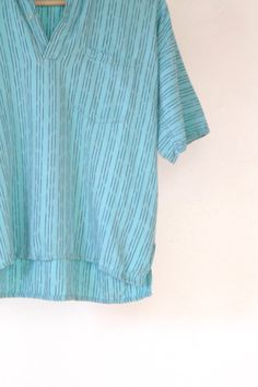 80s SURF boxy teal blue & white striped point break shirt top Versace Style, Point Break, White Flat, Flat Collar, Button Down Shirt Mens, White Flats, Shirt Top, Teal Blue, Womens Clothing Tops