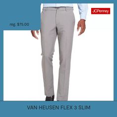 It's all about functional performance with these dress pants. Move around distraction-free in the comfort of four-way stretch fabric, stretch seams, and a max-flex waistband that expands up to 2". A non-iron treatment ensures this machine-washable pair looks neat and wrinkle-free, even fresh out of the dryer—making it a polished choice for the office and beyond.Front Style: Flat FrontFeatures: Fly Front, Stretch Fabric, Non-IronClosure Type: Button & Zipper, Elastic BackFit: Slim FitPockets: 2 … Slim Fit Dress Pants, Slim Fit Dress, Flat Front Pants, Van Heusen, Fit Dress, Dress Pant, Wrinkle Free, 2 A, Dress Pants