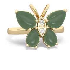 Inspired by the delicate grace of butterflies, this 14K Yellow Gold ring captures their ethereal essence. The sparking jade and  wings showcase the vibrant colors found in nature, creating a mesmerizing display that catches the eye from every angle. At the heart of this masterpiece lies two brilliant diamonds, hand-selected for their exceptional sparkle and fire. Elegant Butterfly Shape Gemstone Rings, Elegant Green Butterfly Ring As Gift, Jade Butterfly, Ethereal Essence, 14k Rose Gold Ring, Butterfly Ring, Jade Jewelry, Yellow Gold Ring, Brilliant Diamond