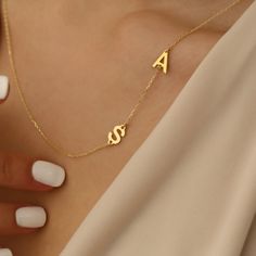 "💖✨ Personalised Double Letter Necklace - 14K Gold Plated 💖✨ \"Indulge in the timeless elegance of our ✨ 14K Gold Plated Initial Necklace ✨, crafted to perfection. This sophisticated piece features a stunning sideways initial design, adding a touch of modernity to its classic charm. Handmade with care, it's a perfect gift for Mother's Day 💝, birthdays 🎂, or any special occasion. Personalize it with two initials for a truly unique touch. Elevate your casual attire with this minimalist yet cap Elegant Statement Necklace, Sideways Initial Necklace, Products Packaging, Initial Design, Friendship Necklace, Double Heart Necklace, Necklace Elegant, Letter Gifts, Casual Jewelry