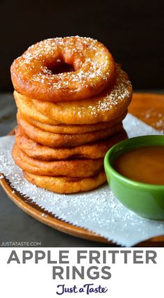 a stack of apple fritter rings sitting on top of a plate