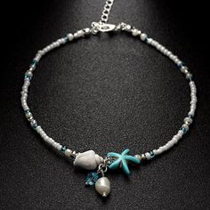 Beachy Anklets, Starfish Anklets, Beaded Starfish, Turquoise Anklet, Beaded Ankle Bracelets, Beaded Ankle, Beaded Necklace Designs, Beach Anklets, Women Anklets