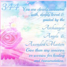 a pink rose with the words, 344 you are closely connected with deeply loved & guided by the angels