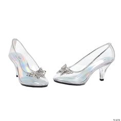 Perfect for every princess! Clear closed toe pump with decorative metallic butterfly at the toe and a 3 inch heel. Cinderella Glass Slipper, Metallic Butterfly, Ellie Shoes, Costume Shoes, Crystal Crafts, Glass Slipper, 3 Inch Heels, Latest Sneakers, Pump Dress