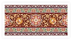 an intricately designed wallpaper in red, green and yellow colors with ornate designs