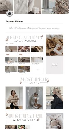 an image of a website page with many different images and text, including the words autumn planner