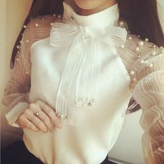 Áo Blu, Organza Bow, Chiffon Blouses, Blouse Casual Fashion, Youtube Studio, Simple Blouse, Blouse Casual, Chiffon Long Sleeve, Women Blouses