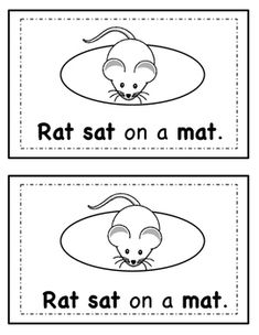 two pictures with the words rat sat on a mat and an image of a mouse