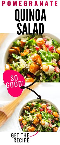 the recipe for quinoa salad is shown in two separate bowls