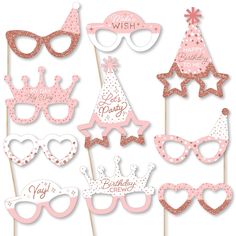 pink and gold party photo booth props