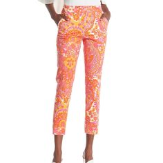 A Bold Print Adorns These Chic, Slim Leg Pants, Perfect For Making A Stylish Statement. Fit: This Style Fits True To Size. - Zip Fly With Hook-And Bar Closure - Waist Slash Pockets, Back Welt Pockets - Allover Print Fiber Content 97% Cotton, 3% Spandex Multicolor Floral Print Feminine Bottoms, Feminine Multicolor Floral Print Bottoms, Fitted Pants With Floral Print For Spring, Fitted Floral Print Pants For Spring, Fitted Floral Print Pink Bottoms, Stretch Ankle-length Floral Print Pants, Feminine Floral Print Pants For Spring, Fitted Floral Print Ankle-length Pants, Pink Stretch Bottoms With Floral Print