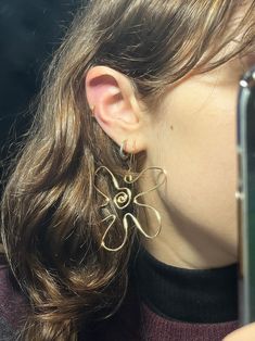 Retro Hippie Flower Wire Earrings - Etsy Big Funky Earrings, Trendy Nickel Free Flower Shaped Earrings, Trendy Nickel-free Flower-shaped Earrings, Trendy Metal Flower Earrings, Trendy Metal Flower Shaped Earrings, Trendy Metal Flower-shaped Earrings, Trendy Nickel-free Flower Earrings, Trendy Metal Flower Drop Earrings, Gold Whimsical Flower-shaped Earrings