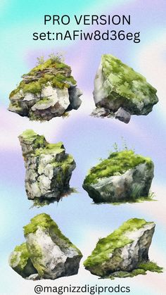 some rocks with moss growing on them and the words pro version set affw386