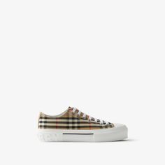 Check Cotton Sneakers in Archive beige - Women | Burberry® Official Low-top Canvas Sneakers With Logo Print, Low-top Textile Sneakers With Embroidered Logo, Low-top Cotton Canvas Shoes With Embroidered Logo, Low-top Canvas Sneakers With Woven Sole, Streetwear Platform Sneakers With Woven Sole, Low-top Woven Sole Platform Sneakers For Streetwear, Low-top Platform Sneakers With Woven Sole For Streetwear, Burberry Shoes Women, Cape Outfit