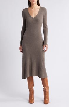 Rails Arlette Long Sleeve Cotton Blend Sweater Dress | Nordstrom Knee High Boots Dress, Sweater Maxi Dress, Dress Knit, Sweater Season, Ribbed Sweater Dress, Beautiful Dresses Short, Long Sleeve Sweater Dress, Comfortable Dress, Nordstrom Dresses