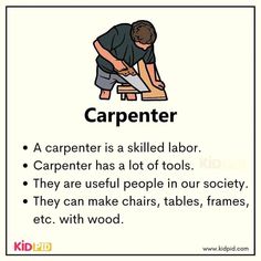 a poster with an image of a person working on a chair and the words carpenter