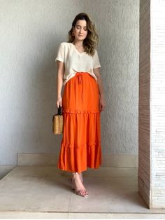 Orange Skirt Outfit, Cocktail Skirts, Retro Style Dress, Boho Chic Fashion, Fancy Dresses, Modest Outfits, Skirt Outfits, Boho Chic