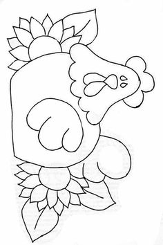 a drawing of a teddy bear with flowers