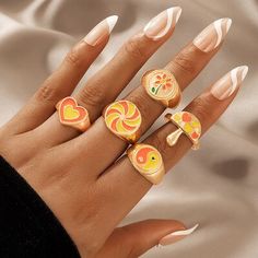 Daiiibabyyy Trend Korea Y2K Vintage Rings For Women Fashion Maiden Colorful Heart Hand-painted Knuckle Rings Set Jewelry Wholesale Boho Trendy Enamel Rings, Trendy Yellow Ring As Gift, Trendy Multicolor Hand Painted Jewelry, Yellow Rings For Summer Gift, Cute Multicolor Ring Jewelry, Korea Y2k, Korean Y2k, Y2k Rings, Beads Ring