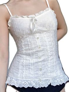 White Y2k Camisole With Spaghetti Straps, Cute Summer Tops With Tank Straps, White Y2k Vest Top, White Fitted Summer Camisole, Fitted White Vest For Summer, White Y2k Style Camisole Top, Y2k Style White Cami Top, Y2k Style Cami Summer Vest, White Y2k Cami Top