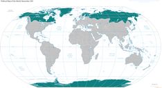 the world map is shown in gray and green