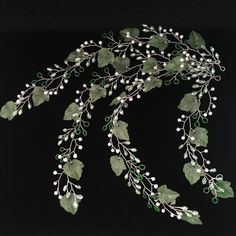 This hair vine has been hand crafted using wire, Czech Fire Polished glass beads, Pearls imitation beads and green, lime or light brown acrylic leaves. Each leaf is double secured and keeps shape. This delicate, very feminine headpiece can be made in different colors of beads/wire (silver, gold, pink) and can be worn in a different variations for different occasions, depending on the look you want: romantic, bohemian, rustic. Greenery leaves make the image fresh, and especially if it is used in First Communion Hairstyles, Bohemian Bridal Hair, Acrylic Leaves, Rose Gold Hair Vine, Hairpiece Wedding, Gold Hair Piece, Pearl Hair Vine, Hair Piece Wedding, Bridal Hairpiece