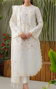 White Lawn Suit -  Pakistani Lawn Suits Airline Shirt Design Pakistani, Shirts Designs Pakistani, Simple Kurta, Suit Pakistani, Suits Online Shopping, Add Sleeves, Lawn Suit