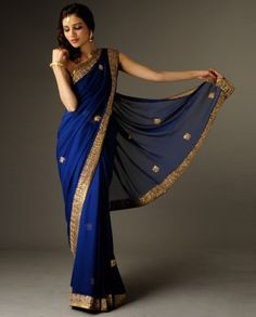 royal blue sari Blue And Gold Saree, Royal Blue Sari, Solah Shringar, Bridesmaid Squad, Blue Sari, Indian Wardrobe, Gold Saree, Party Sarees