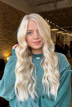 Full Blonde Dyed Hair, Complete Blonde Hair, Blonde Highlights On Blonde Hair Platinum, Ivey Blonde Hair, Full Blonde Hair Color Ideas, Blonde Hair With Highlights Platinum, Fully Blonde Hair, Boho Blonde Hair, Cali Blonde Hair